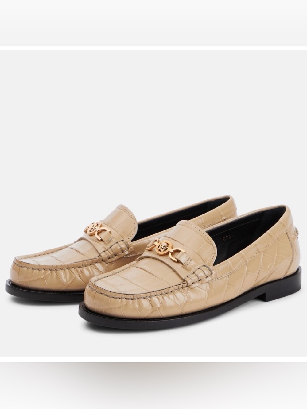 Versace Beige Croc-Embossed Leather Loafers with Gold Hardware